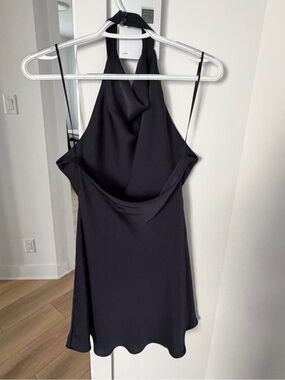 Halter Satin Slip Dress - Black